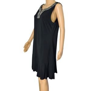 Dress Metallic Embellished VNeck Flapper Pleat Hem Drop Waist Black Size Large